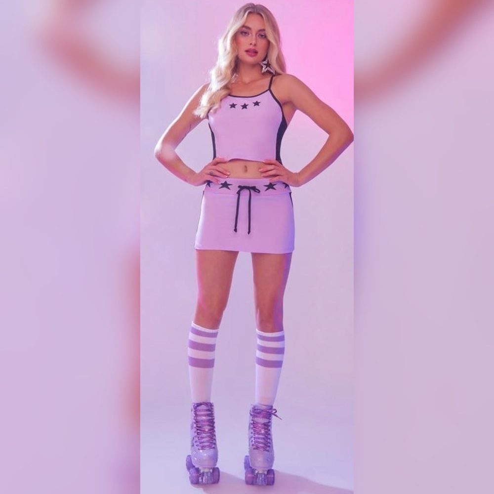 Stars Pink and Black Sporty Mini Skirt and Top. Gothic Punk Rave Lingerie